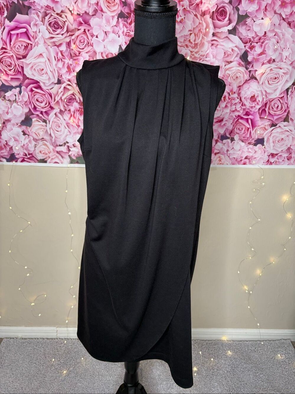 Kenneth Cole New York Black Mock Neck Sleeveless Shift Dress Wrapped Front Size